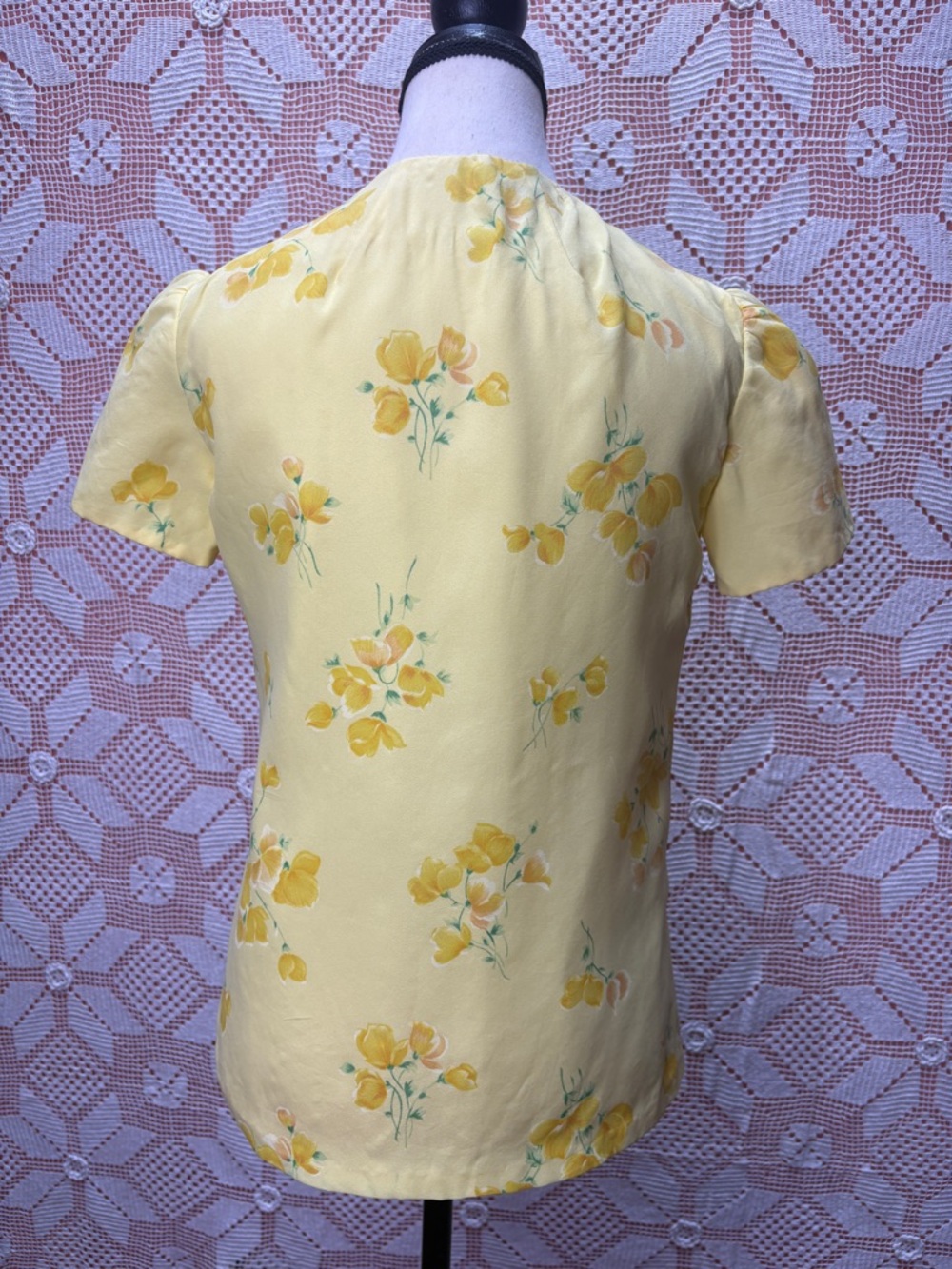 Vintage Yellow Floral Blouse Puff Sleeve Open Front SzSm - Picture 4 of 9